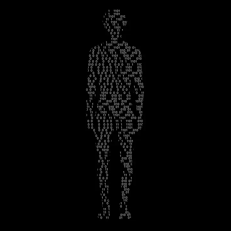 Silhouette humaine composée de code binaire en blanc sur fond noir