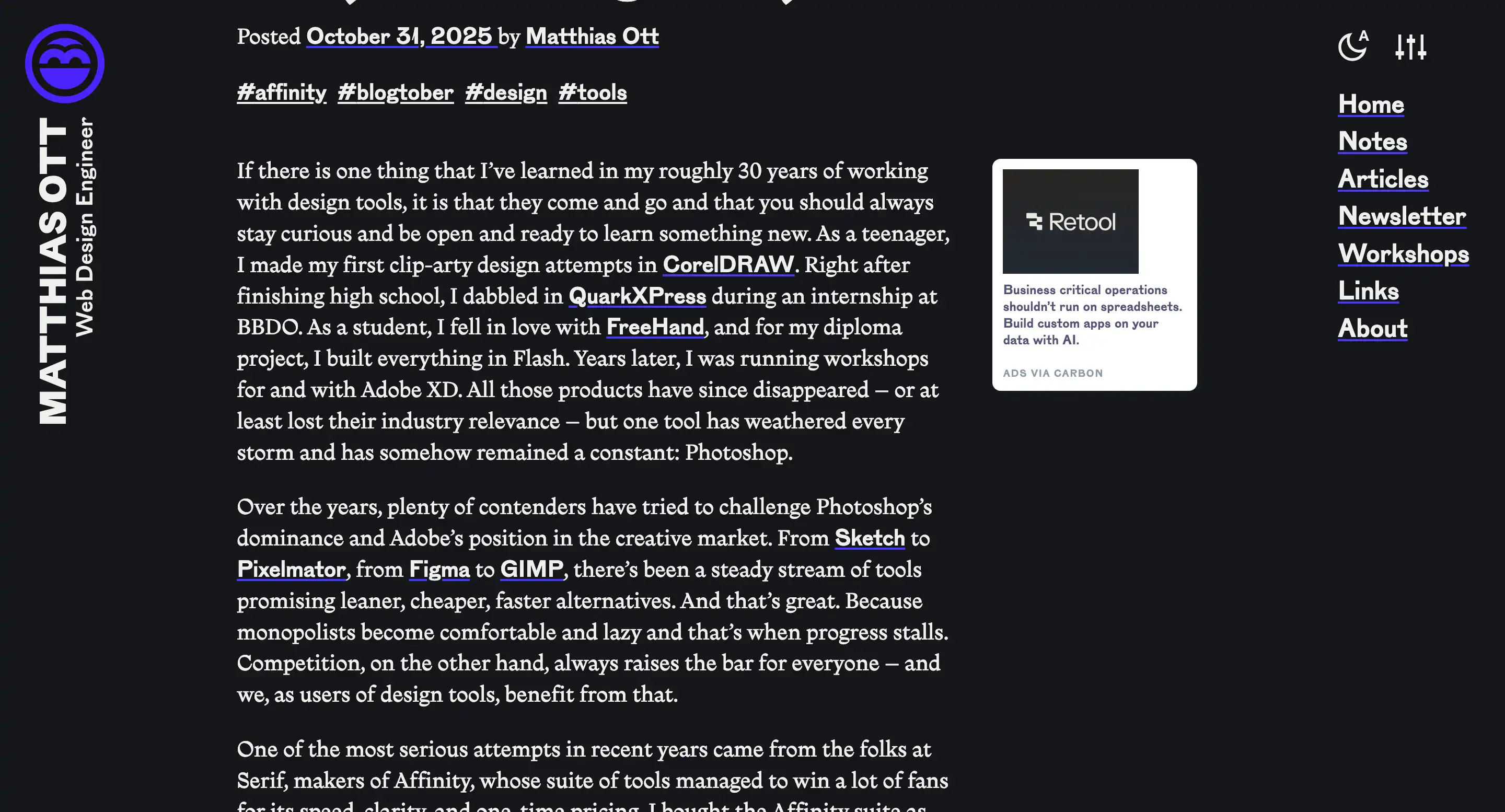 Capture d'écran de la newsletter de Matthias Ott